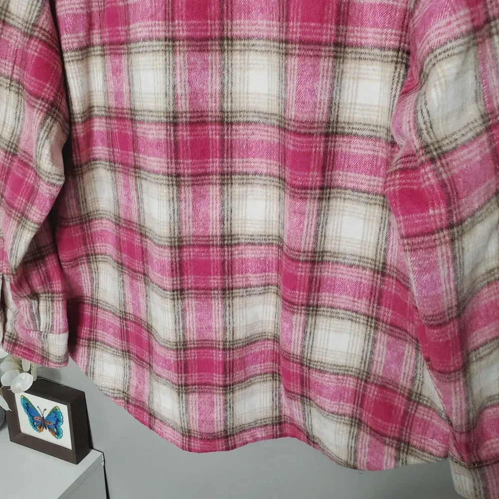 BLANKNYC Shacket Women Size XL Pink Brown Plaid Flannel Snap Buttons New - Picture 10 of 13